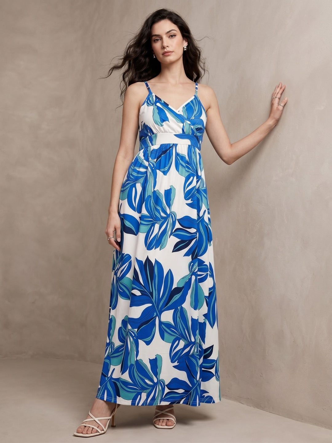 Blue Strappy Wrap Printed Dress