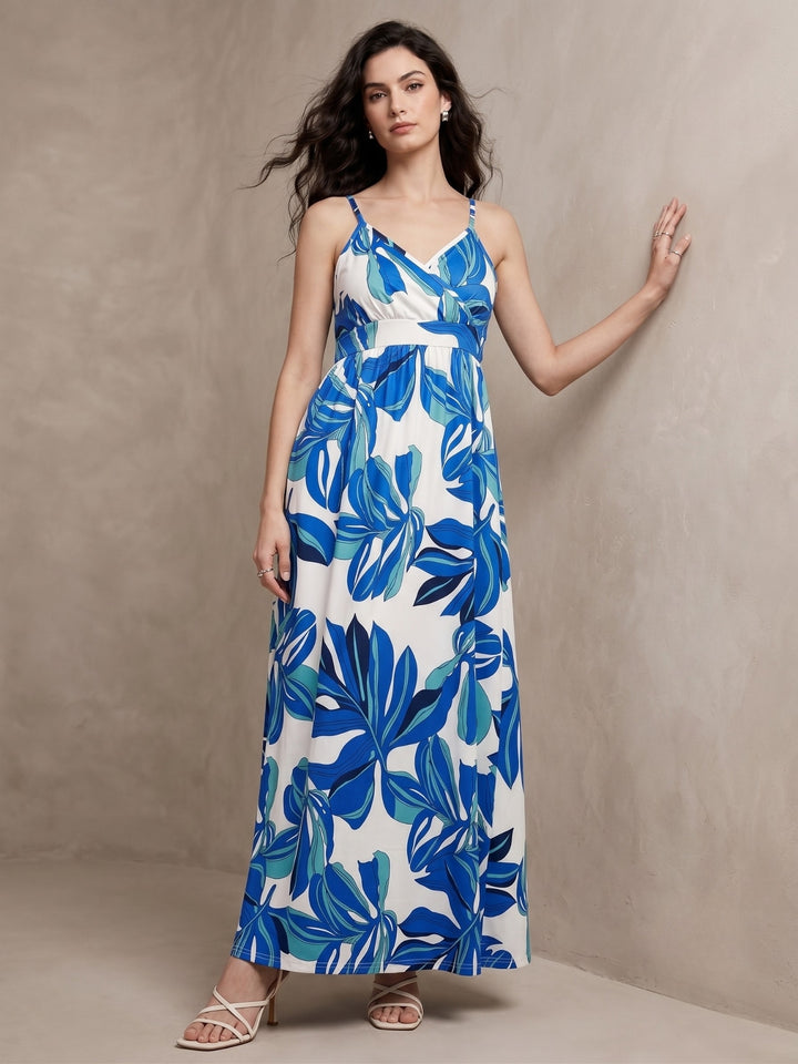 Blue Strappy Wrap Printed Dress