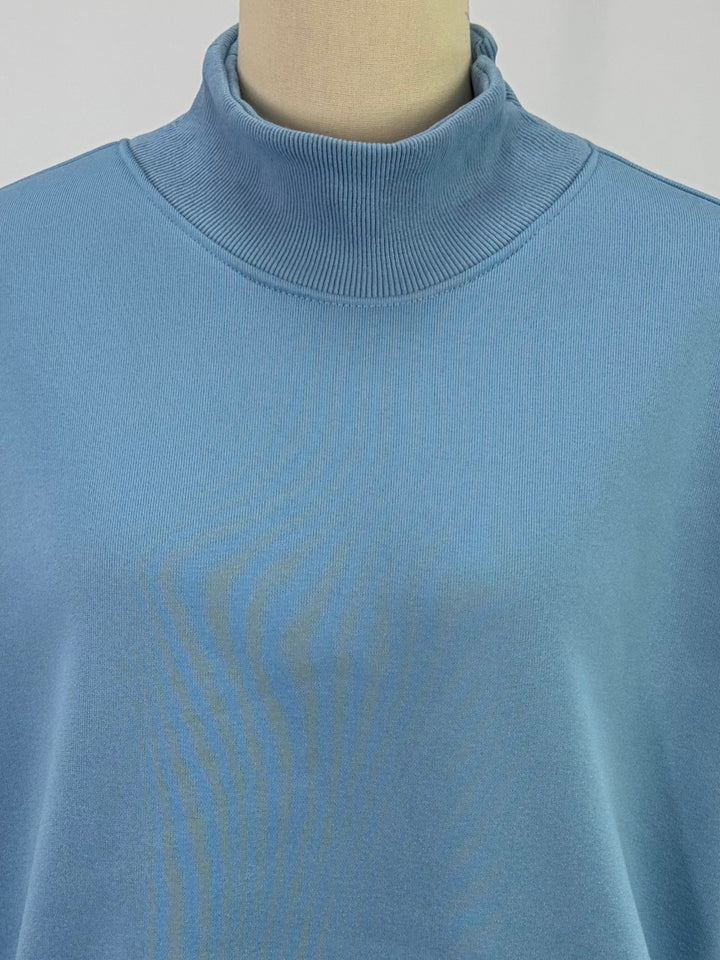Blue High Neck Relaxed Fit Solid Sweatshirt
