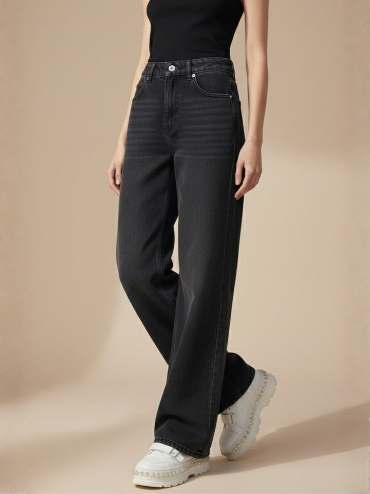 Black High Waist Washed Effect Jeans
