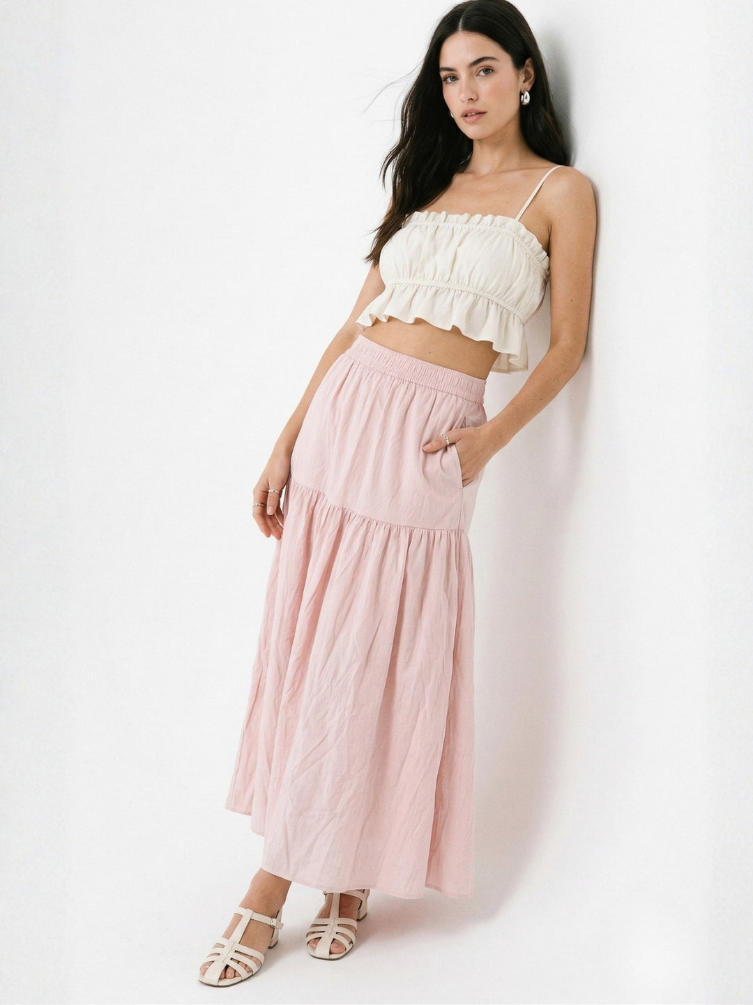 Pink High Waist Tiered Skirt