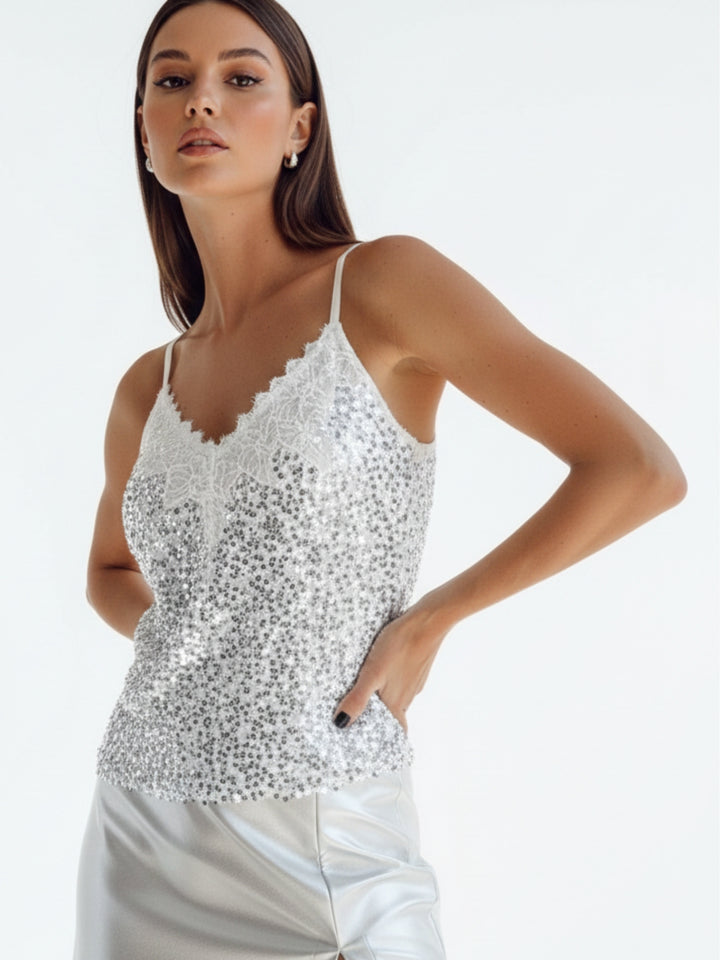 Sliver Spaghetti Strap Sequined Camisole