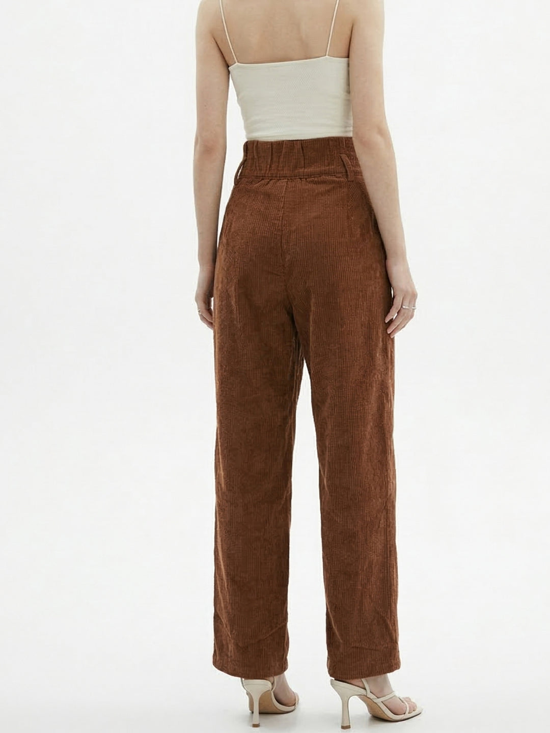 Brown High Waist Pleated Trouser With Belt