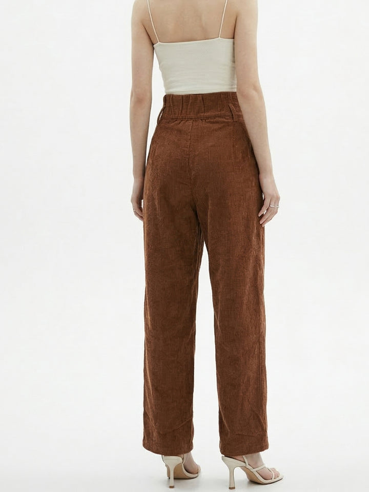 Brown High Waist Pleated Trouser With Belt