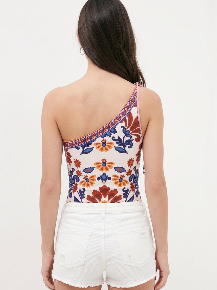 Multi One Shoulder Scarf Detail Bodysuit