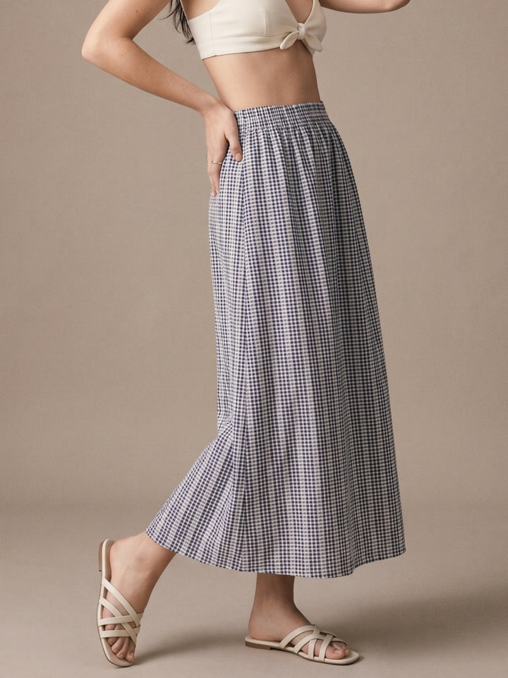 Grey High Waist Striped Flared Skirt