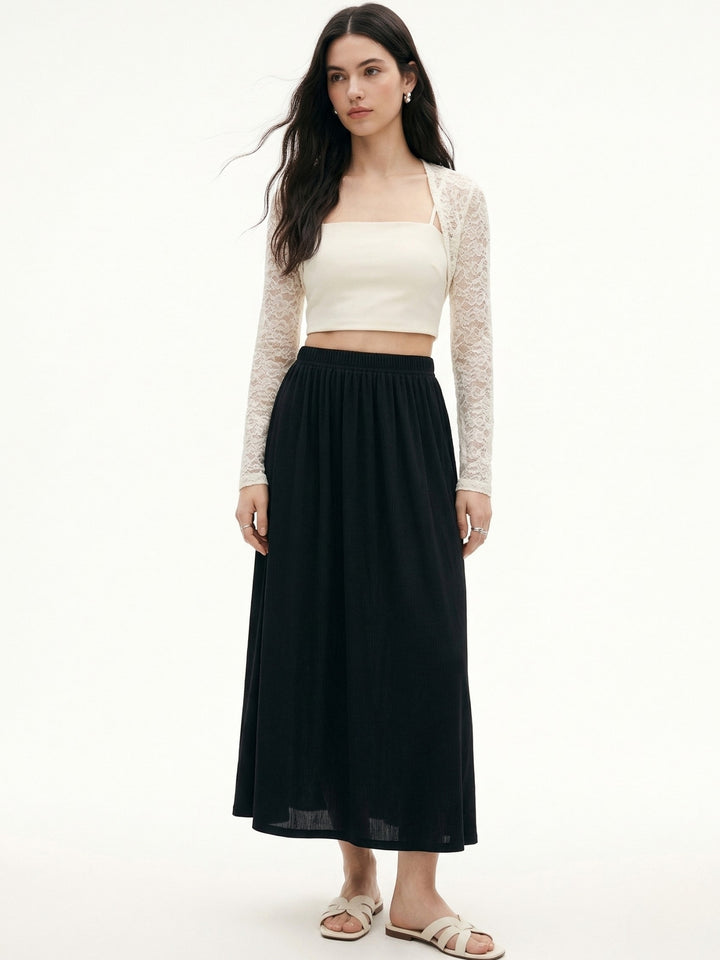 Black Plisse Midi Skirt