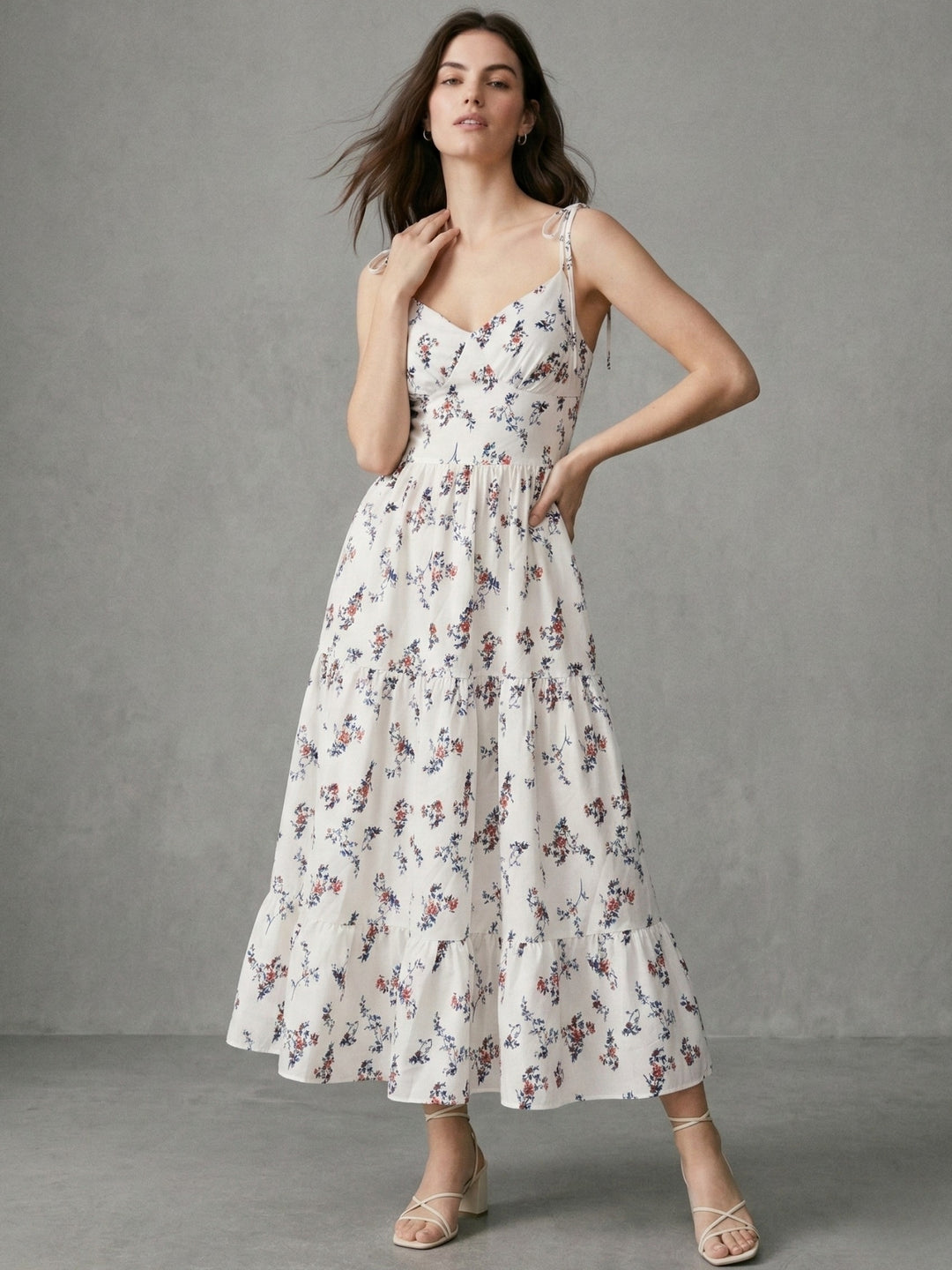 White Spaghetti Strap Tiered Dress