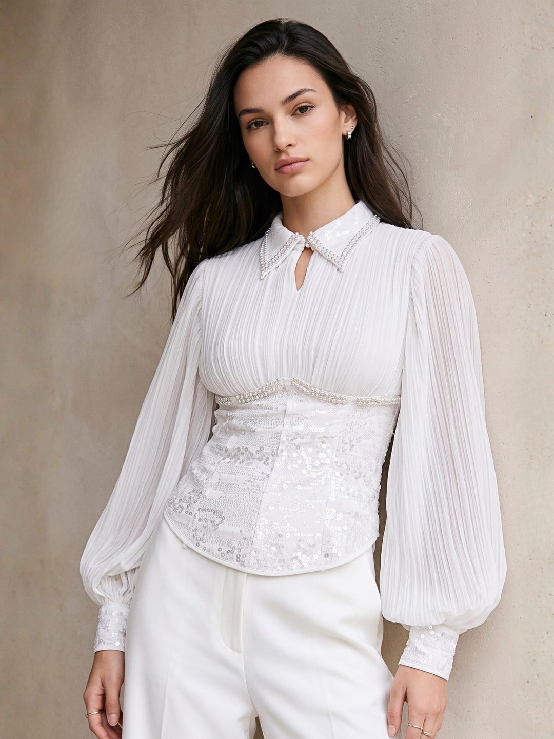 White Balloon Sleeve Corset Fitted Top