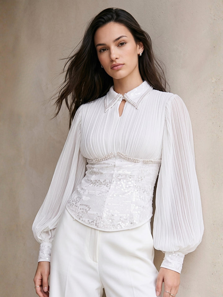White Balloon Sleeve Corset Fitted Top