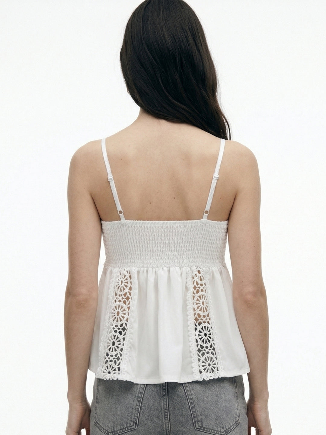 White Square Neck Lace Flouncy Camisole