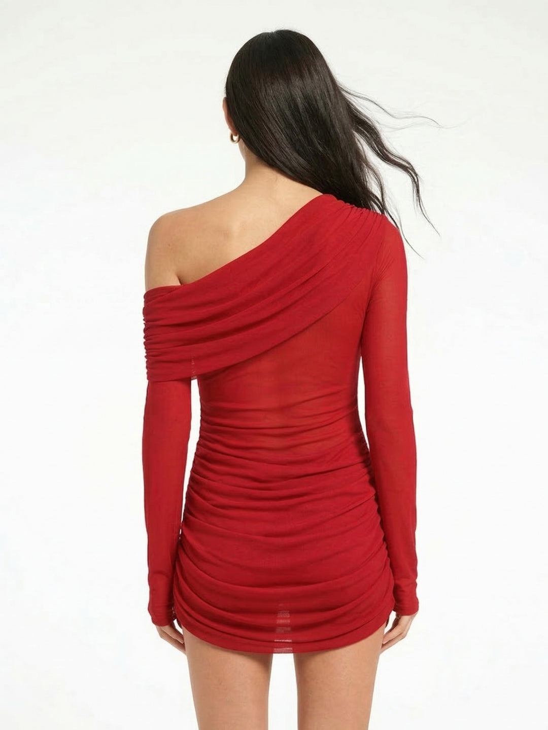 Red One Shoulder Draped Dress