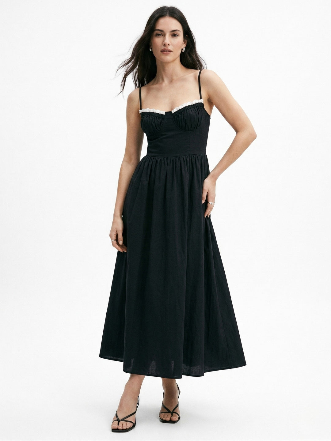 Black Spaghetti Strap Contrast Detail Dress