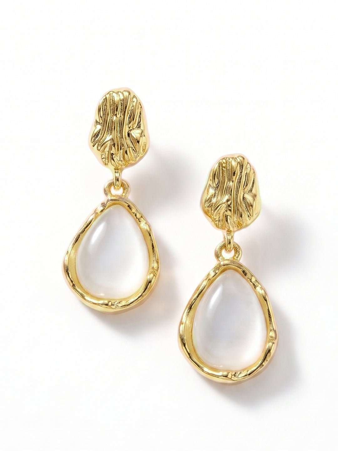 Gold Tear Drop Gem Stone  Earrings