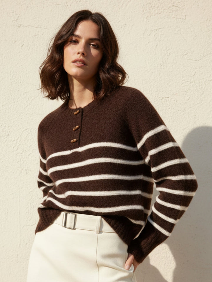 Brown Full Sleeve Striped Sweater