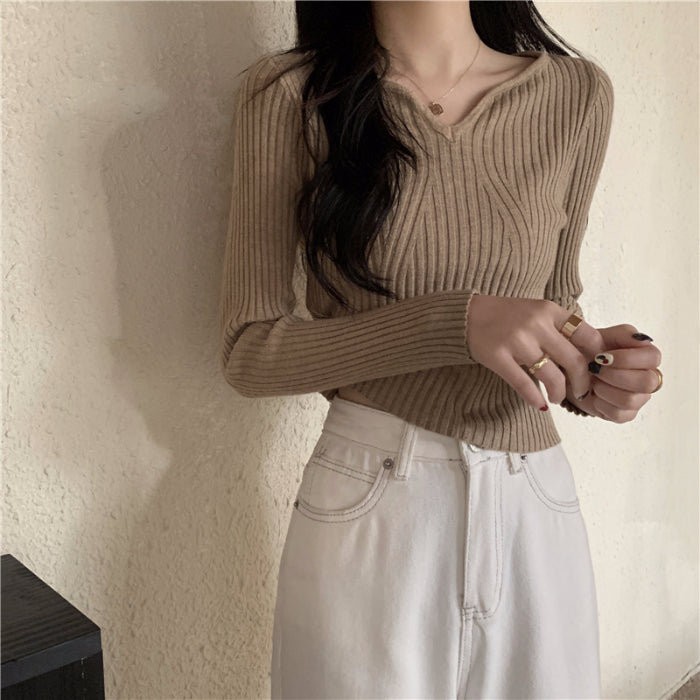 Khaki Flat V Neck Top