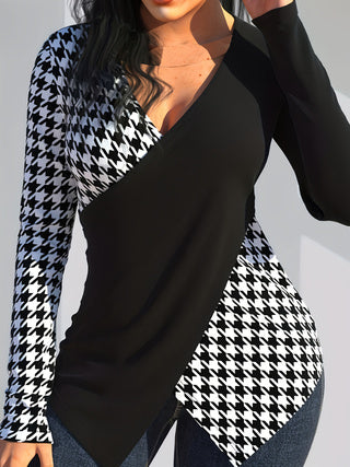 Black Full Sleeved Contrast Checkered Top