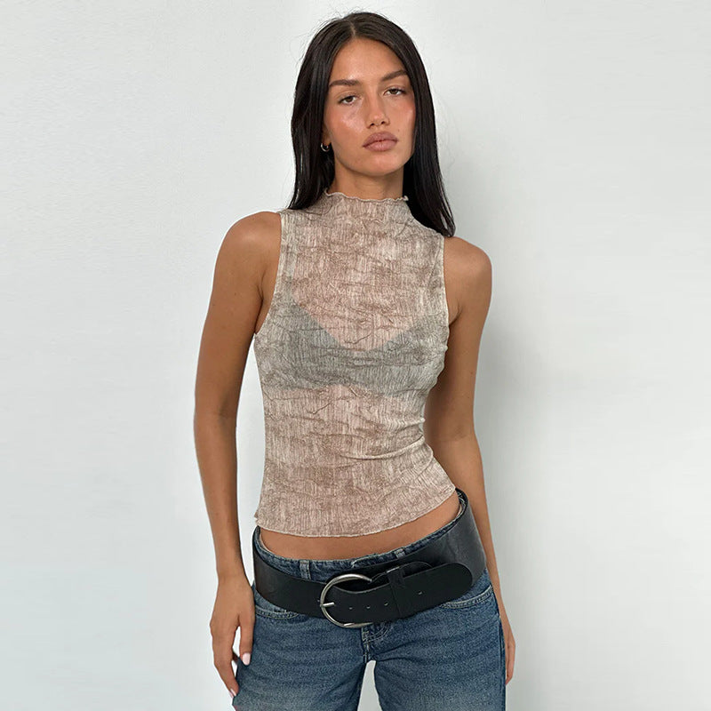 Khaki Sheer Lace Tank