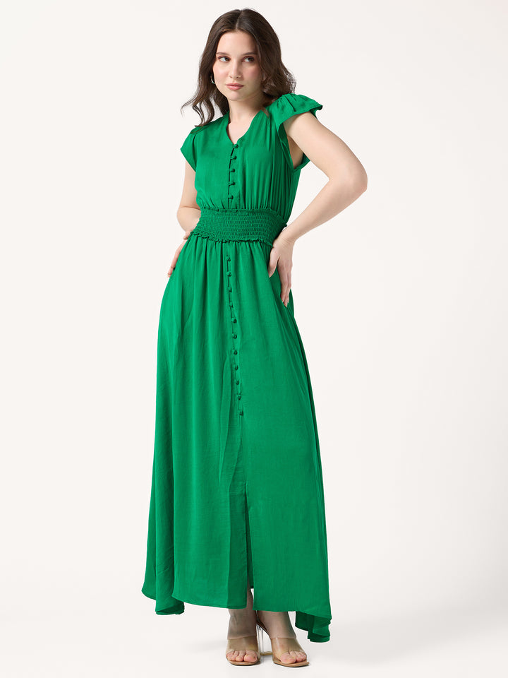 Green Tiered Maxi Length Flared Dress
