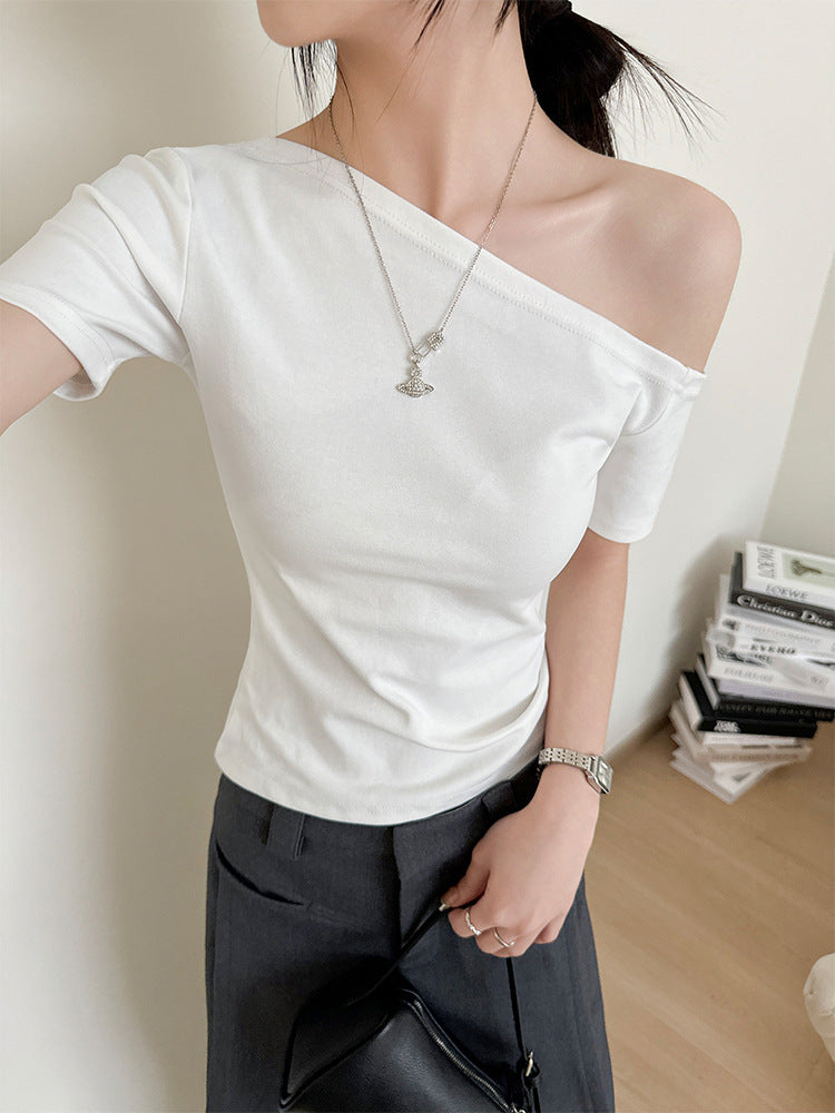 White Relaxed Fit One Off-Shoulder Tshirt