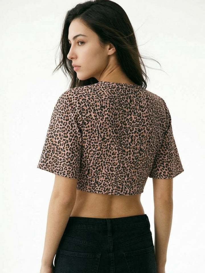 Brown Bell Sleeve Front Knot Top