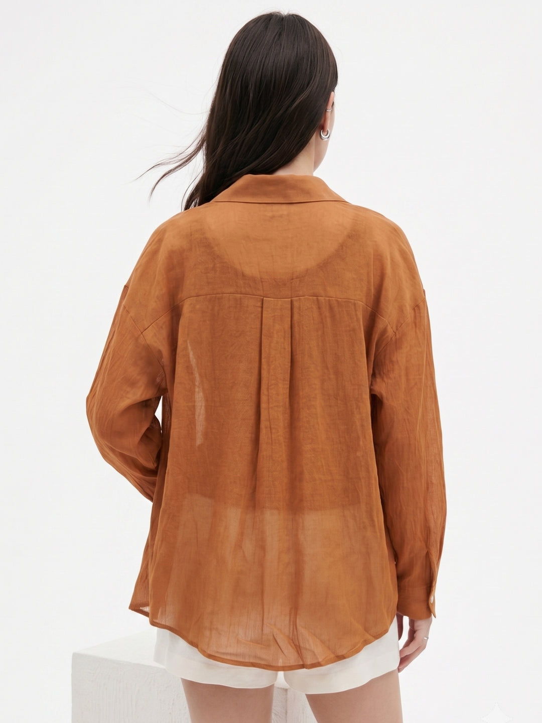 Orange Full Sleeve 2Piece Semi Sheer Shirt With Top