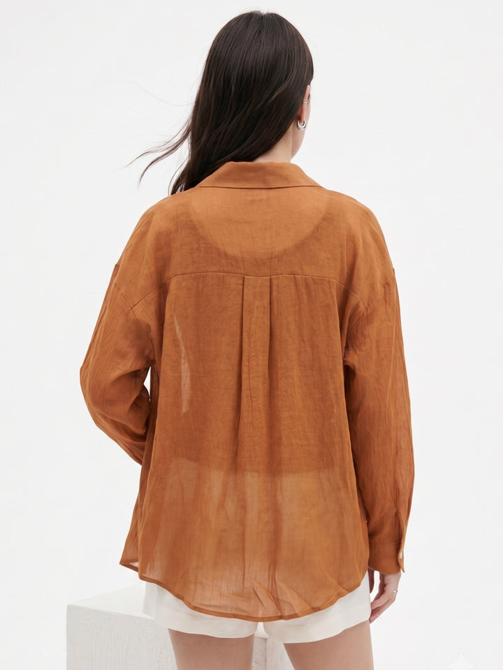Orange Full Sleeve 2Piece Semi Sheer Shirt With Top