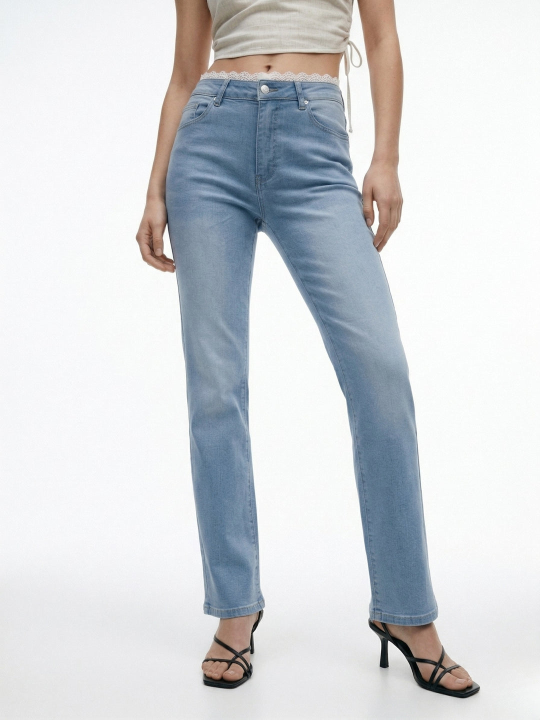Blue Lace Insert Waistband Denim