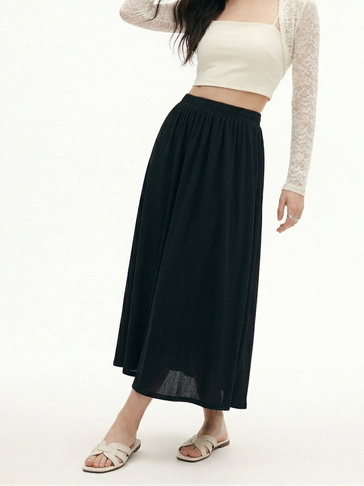Black Plisse Midi Skirt