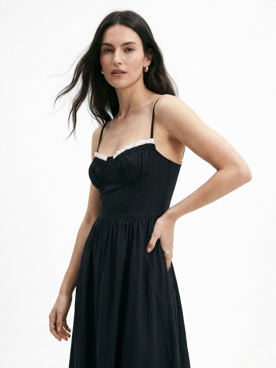 Black Spaghetti Strap Contrast Detail Dress
