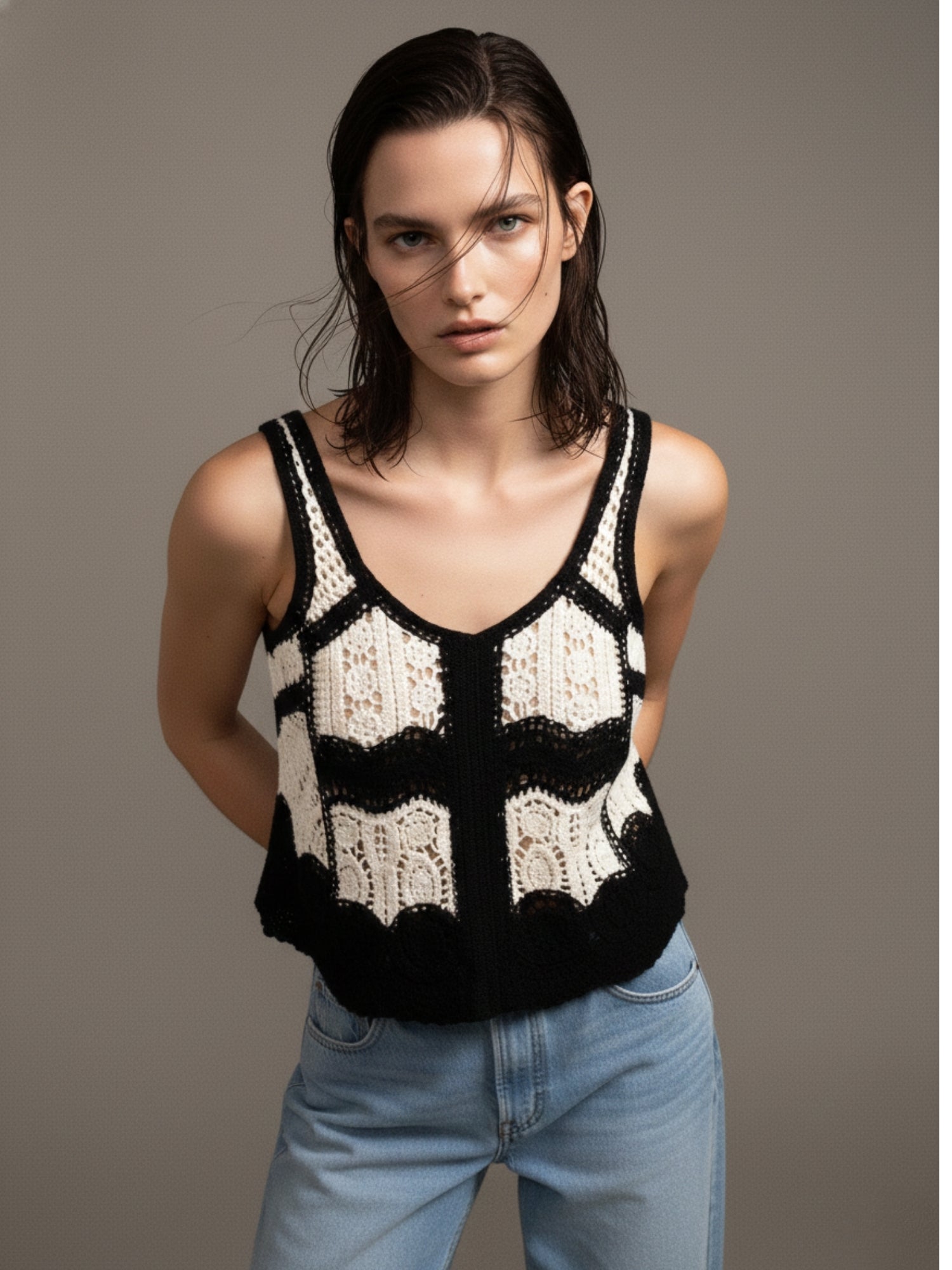 Black Crochet Detail Top