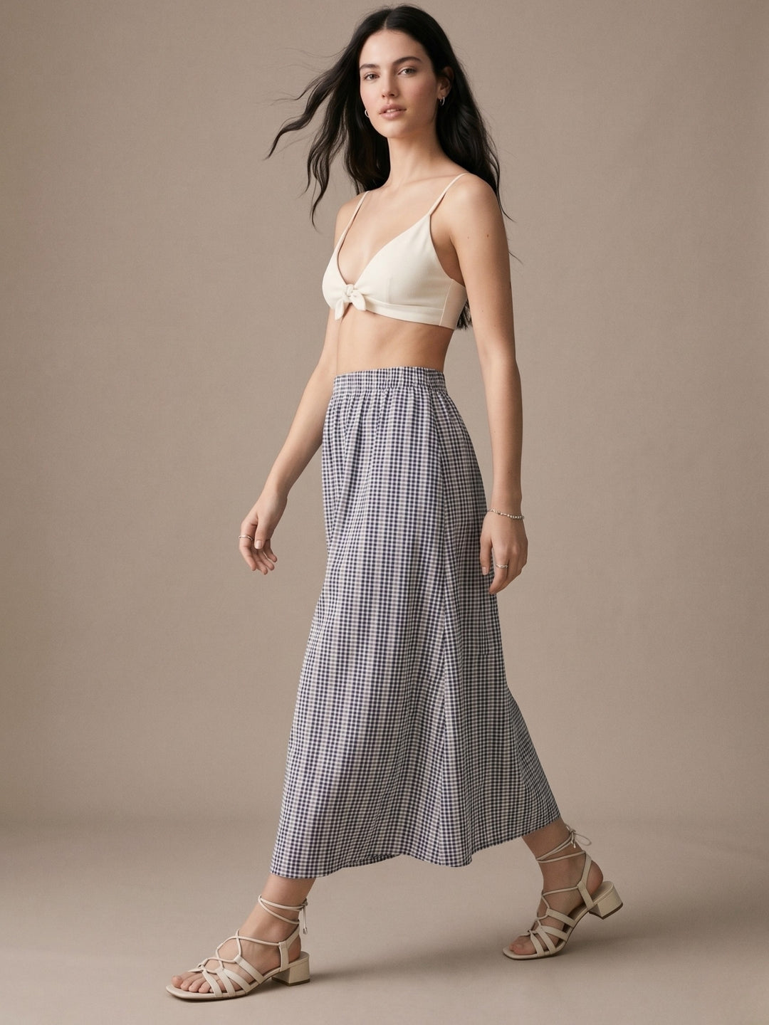 Grey High Waist Striped Flared Skirt