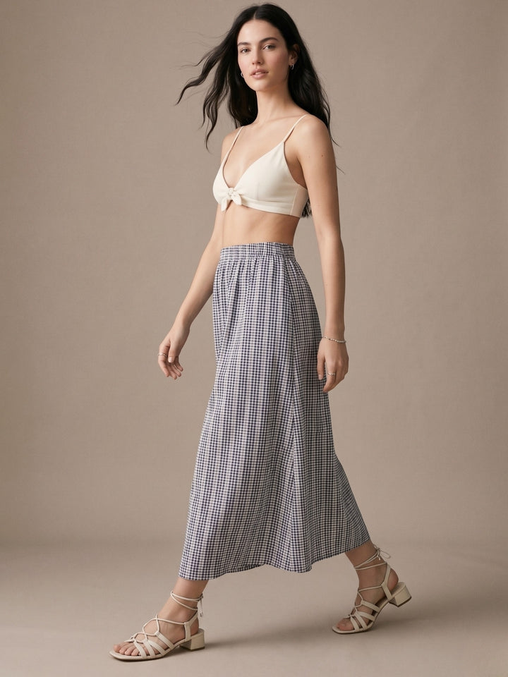 Grey High Waist Striped Flared Skirt