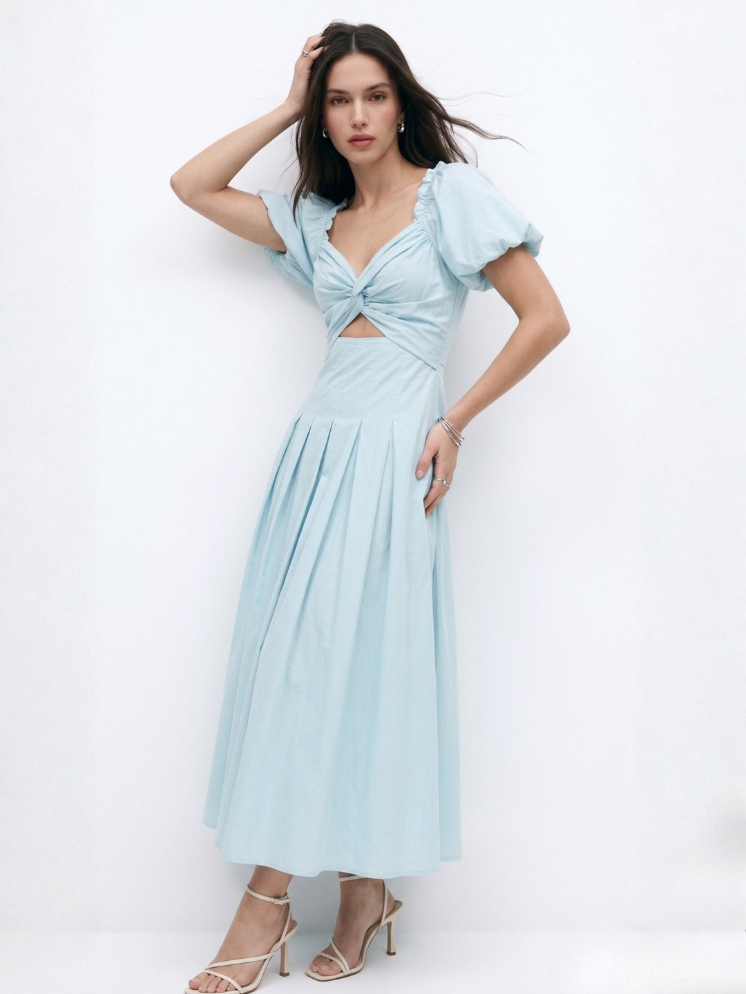 Blue Sweetheart Neckline Cut Out Dress