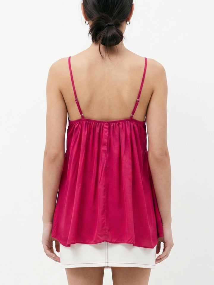 Red Spaghetti Strap Floral Appliqued Camisoles