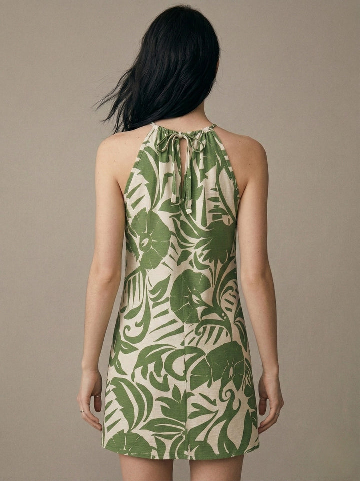 Green Halter Tie Up Vacation Printed Dress