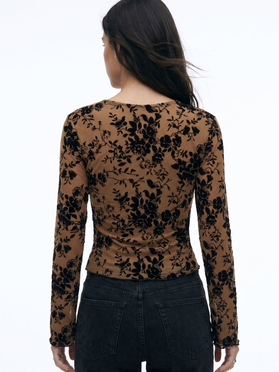 Beige Bell Sleeve Printed Top