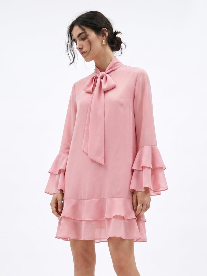 Pink Tiered Ruffled Flowy Dress