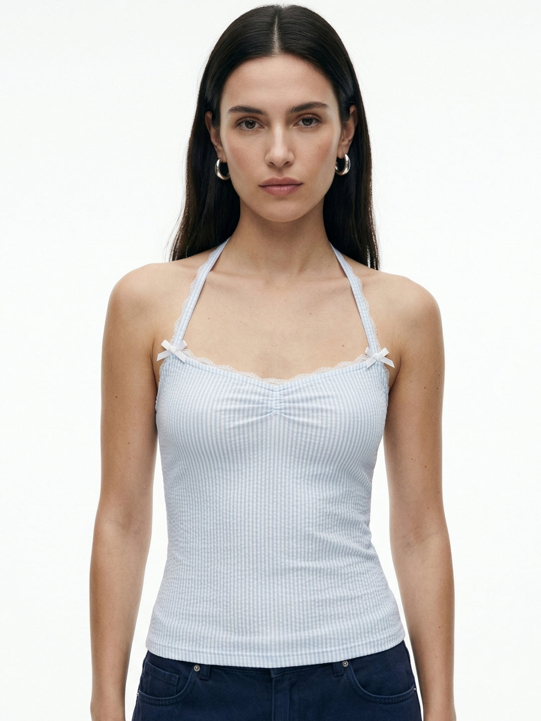 Light Blue Halter Neck Fitted Top