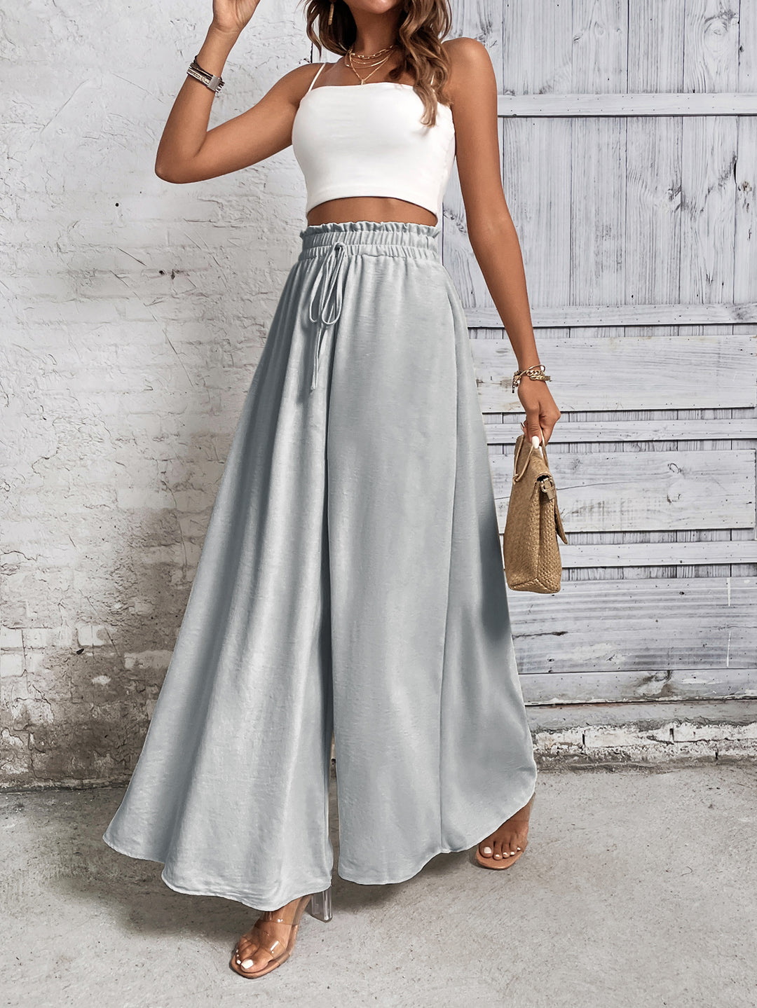 Grey Smocked Waist Pull Up Trouser