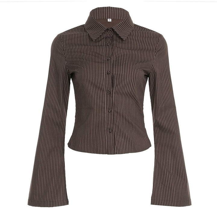 Buttoned Striped Bell Sleeve Shirt