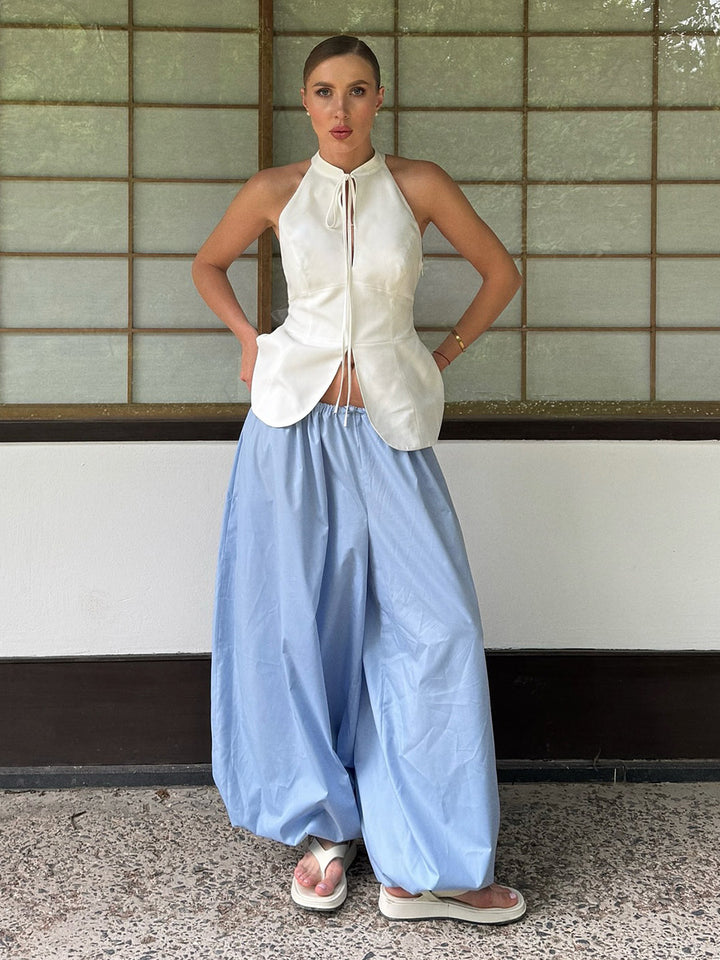 Light Blue Tie Up Balloon Trousers