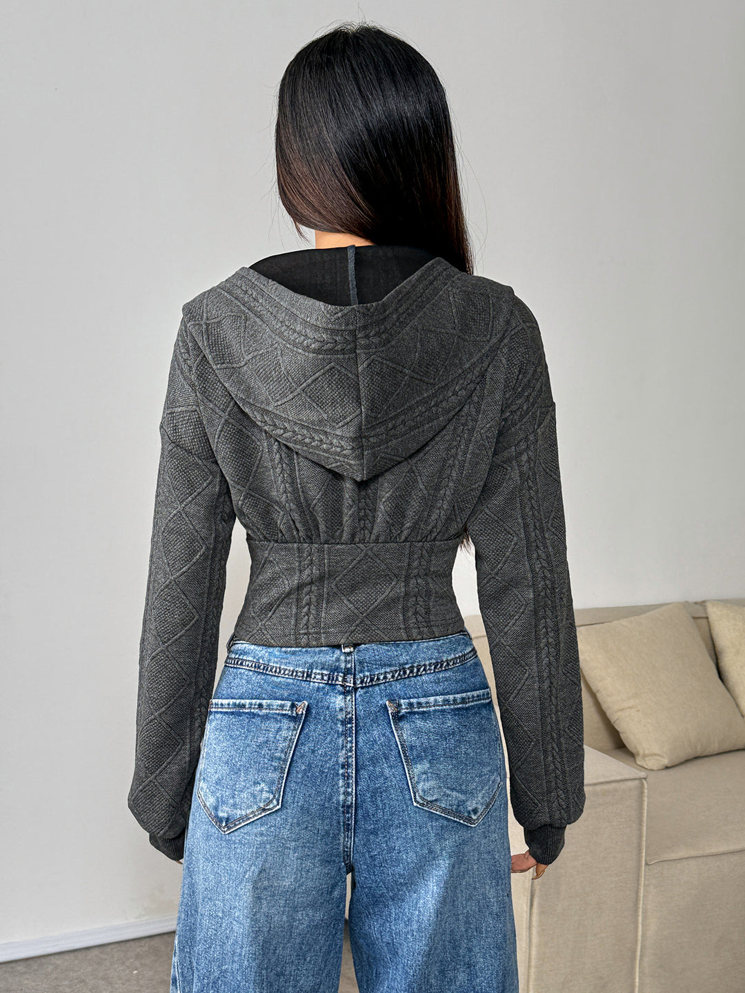Charcoal Full sleeve front zip corset style jacket