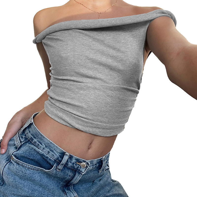 Grey Twisted Off Shoulder Tank Top