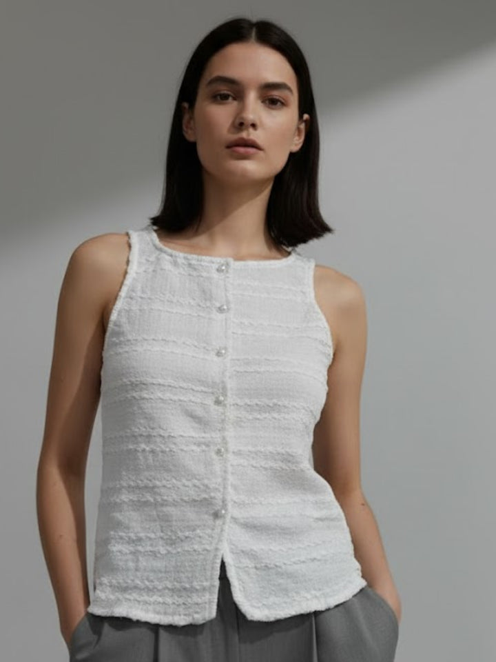 White Round Neck Vest Top