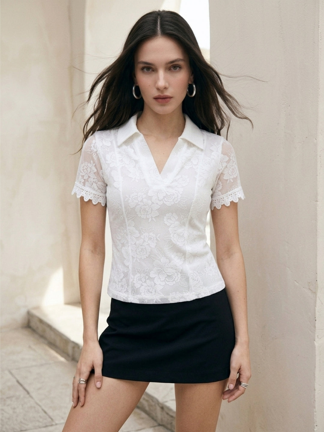 White Collared Lace Blouse