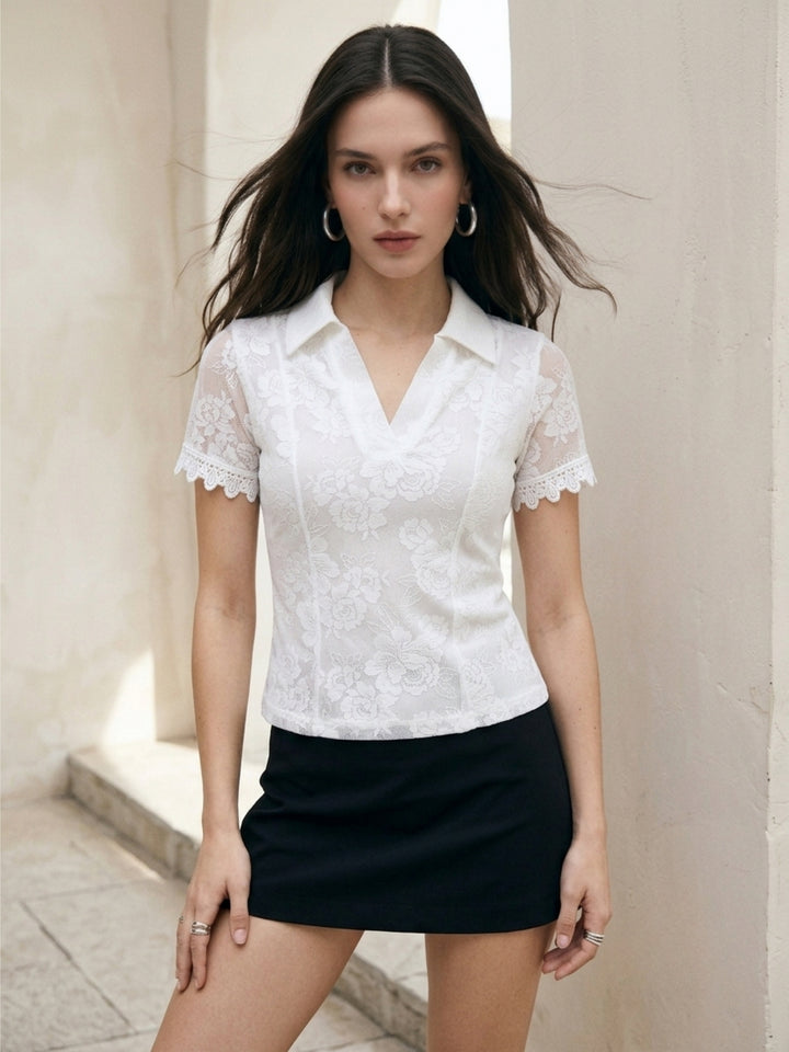 White Collared Lace Blouse