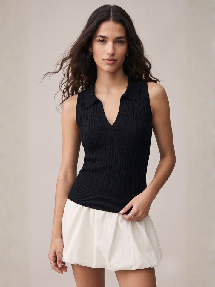 Black Textured Collared Top