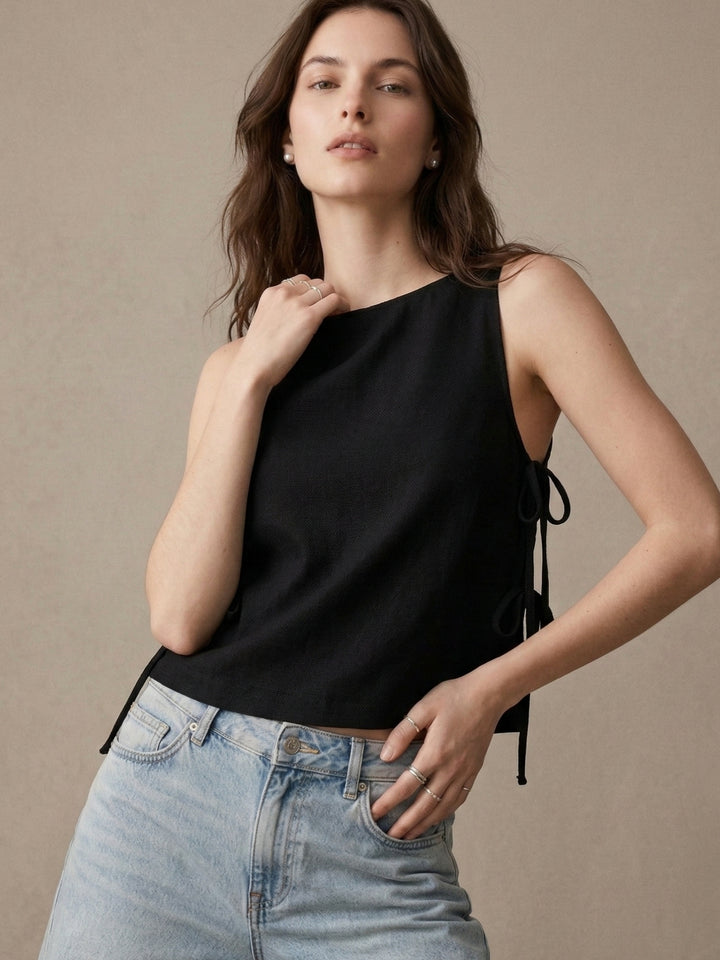 Black Side Tie Up Flowy Top