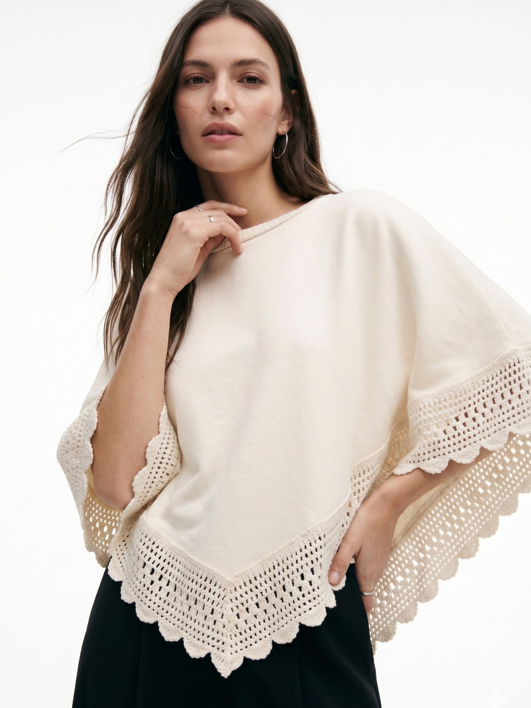Beige Lace Asymmetrical Hem Relaxed Top